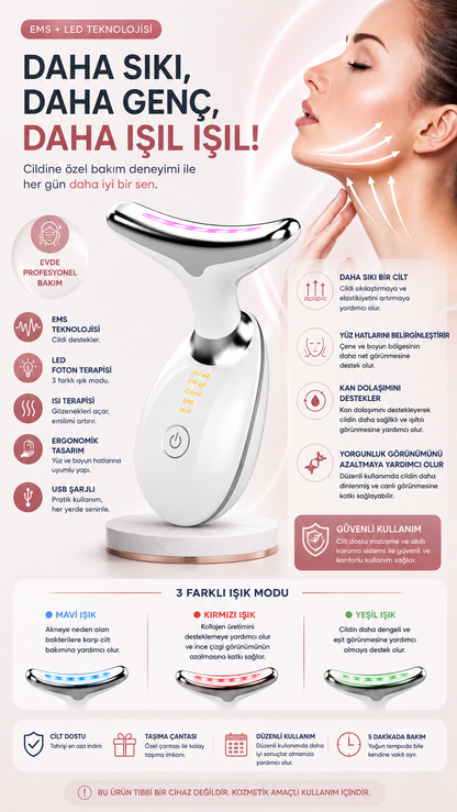 NOVERA™ EMS & LED Yüz ve Boyun Bakım Cihazı – Daha Sıkı ve Canlı Bir Görünüm