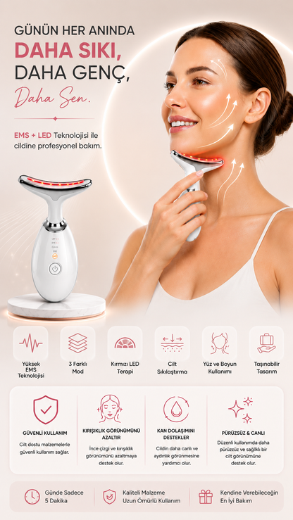 NOVERA™ EMS & LED Yüz ve Boyun Bakım Cihazı – Daha Sıkı ve Canlı Bir Görünüm