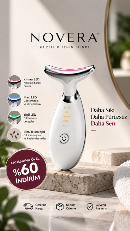 NOVERA™ EMS & LED Yüz ve Boyun Bakım Cihazı – Daha Sıkı ve Canlı Bir Görünüm