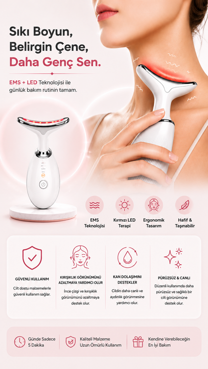 NOVERA™ EMS & LED Yüz ve Boyun Bakım Cihazı – Daha Sıkı ve Canlı Bir Görünüm