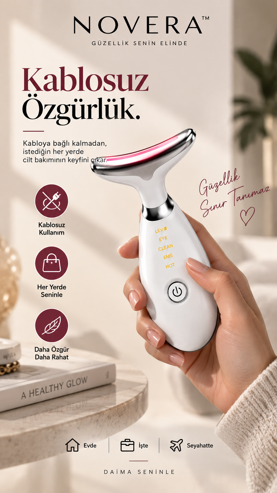 NOVERA™ EMS & LED Yüz ve Boyun Bakım Cihazı – Daha Sıkı ve Canlı Bir Görünüm