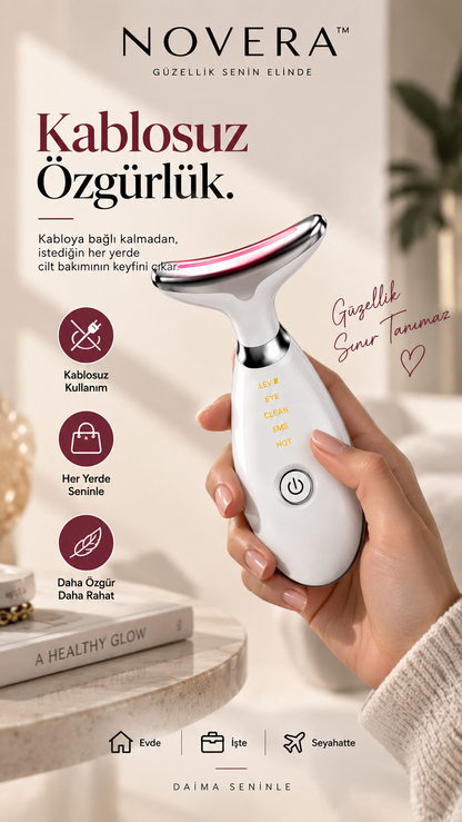 NOVERA™ EMS & LED Yüz ve Boyun Bakım Cihazı – Daha Sıkı ve Canlı Bir Görünüm
