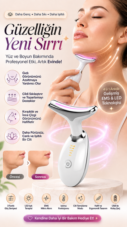 NOVERA™ EMS & LED Yüz ve Boyun Bakım Cihazı – Daha Sıkı ve Canlı Bir Görünüm